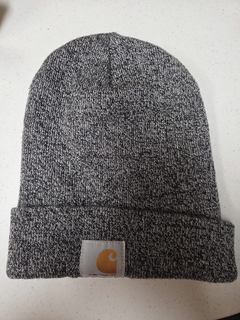 Carhartt Heather Gray Knit Cuffed Beanie with Gold Logo Patch